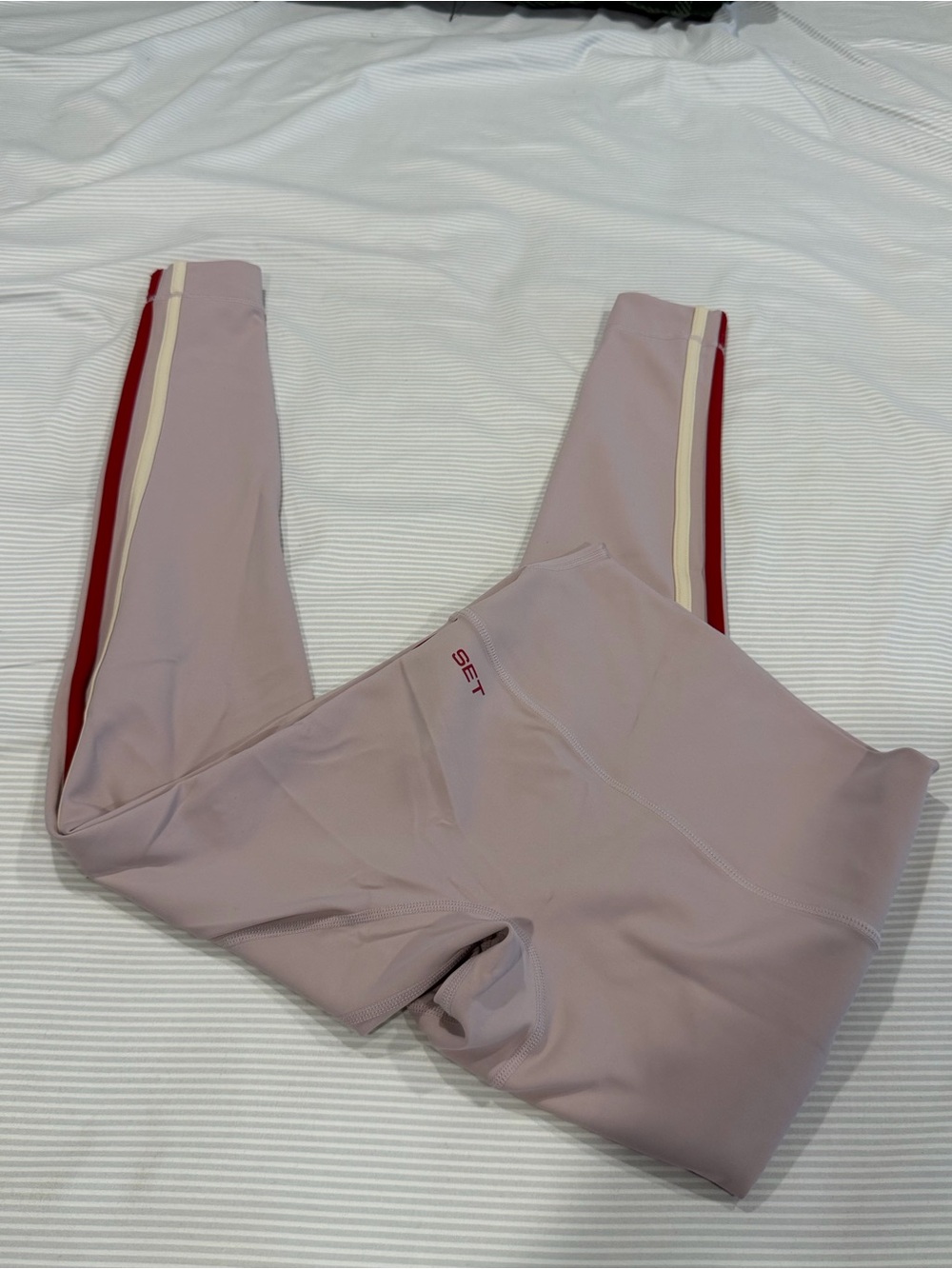 SET Active Mauve Leggings with Red and Cream Side Stripes